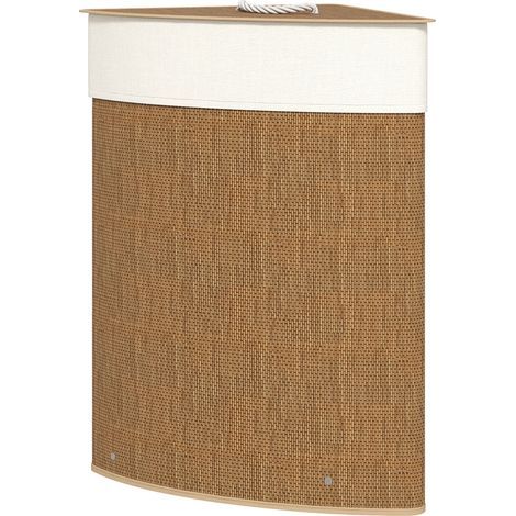Cesto de ropa de bambú con tapa, 55 L, caja de almacenamiento de ropa esquinera, con bolsa de ropa extraíble, cesto de ropa para baño, lavadero y dormitorio (marrón) (1/5)