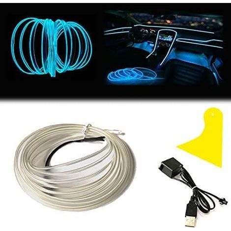 Tira de luces LED para interior de coche, cable de neón de 5 m con protección de fusible, ideal para la decoración de automóviles (5 m, azul hielo). (1/5)