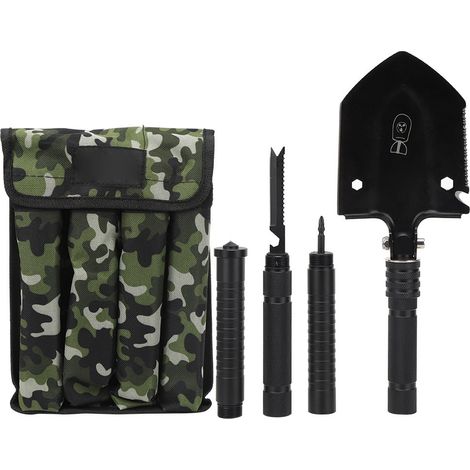 Pelle Militaire Multifonction Portable - Manche Acier Noir Anti-Dérapant pour Jardin, Randonnée et Urgence (1/5)
