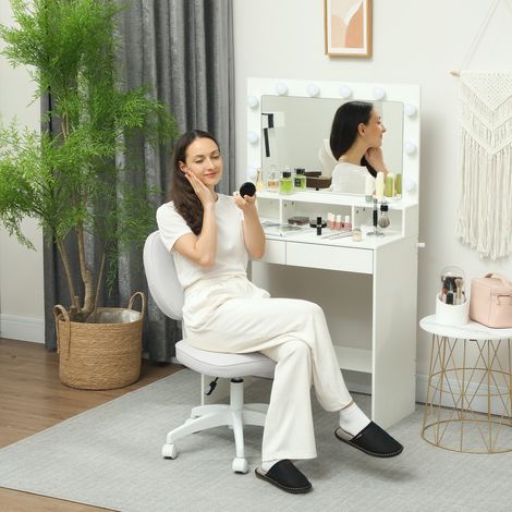 Silla de Oficina Giratoria Tapizada en PU con Altura Ajustable Sin Brazos Carga 120 kg 46x59x82-92 cm Blanco (1/5)