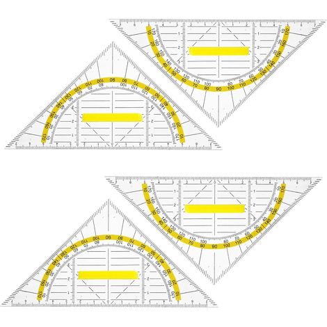 4 Pièces Équerres avec Poignée, 16 cm, Triangles de Géométrie Transparents, Rapporteur Géométrie Plastique 2 en 1, en Plastique, Équerre École – Pour Étudiants, Designers, Bureau, Peinture (1/5)