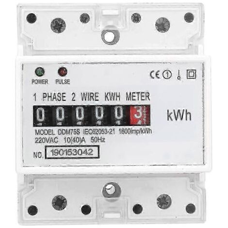 Compteur électrique, compteur kWh, monophasé 4 pôles LED, rail DIN, wattmètre, (1/4)
