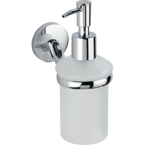 Distributeur de savon liquide mural – Zinc chromé – Dimensions 7x17x11,5 cm – Amovible et rechargeable – Installation murale incluse