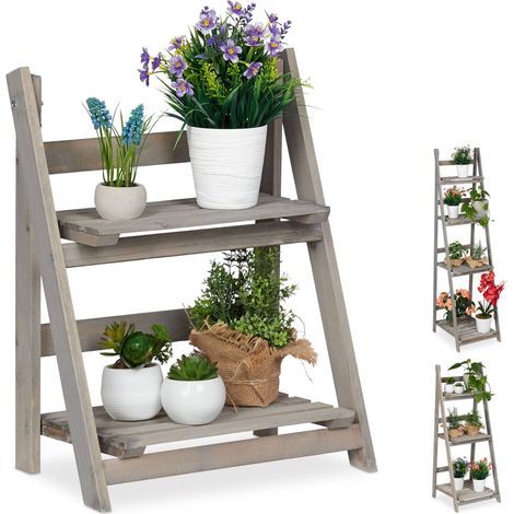 Escaleras de flores de madera gris