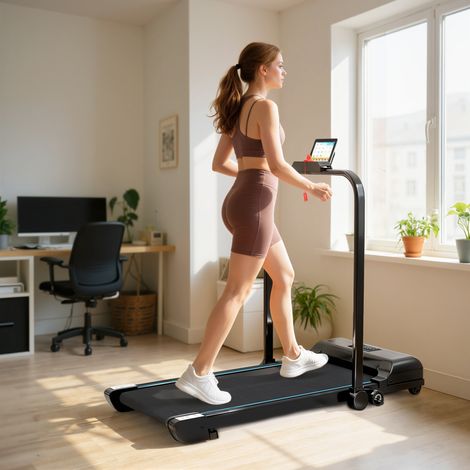 Tapis course pliant 2 5 ch écran LED vitesse réglable max 10 km/h télécommande noire (1/4)