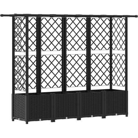 Fioriera da giardino Letto Rialzato con Griglia e Tetto Nero 202 x 40 x 136 cm PP (1/5)