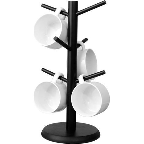 Kaffeetassenhalter, schwarzer Bambus-Tassenständer mit dickerem Sockel, Kaffeetassenständer, Tisch-Tassenhalter (1/4)