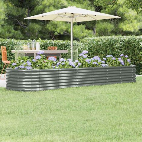 Lit Surélevé de Jardin Jardinière Ovale en Acier Galvanisé Gris 296 x 80 x 36 cm - PANGIVO (1/5)