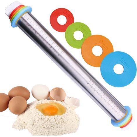 Laminoir à nouilles en acier inoxydable, épaisseur réglable, avec 4 entretoises de tailles différentes, diamètre 4,5 cm, longueur 43 cm (1/5)