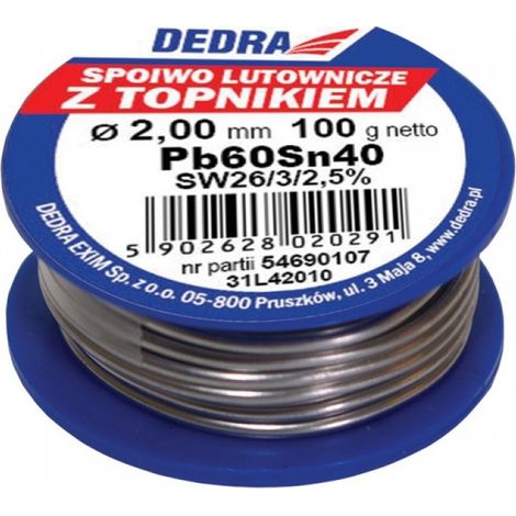 Soldadura DEDRA con fundente de 2,0 mm - 100 g Pb60Sn40 - Soldadura de precisión