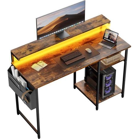Bureau informatique - ECOFURNIX - Modèle à deux niveaux - 120 x 48 cm - Compact et ergonomique - Support moniteur