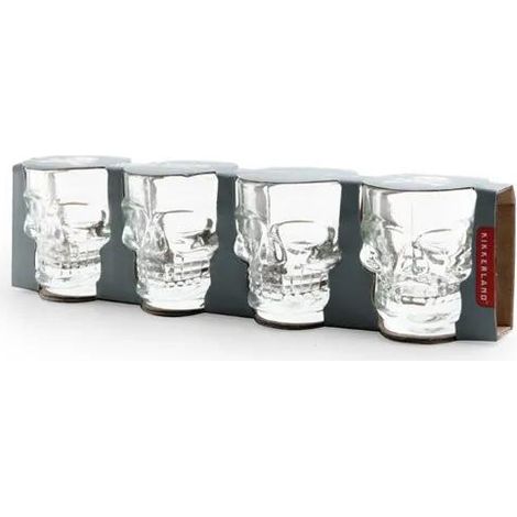 Vasos de shot cabeza de muerto - KIKKERLAND - Lote de 4 - Vaso negro - Forma de cabeza de muerto - Diámetro 5 cm - Altura 6,5 cm (1/3)