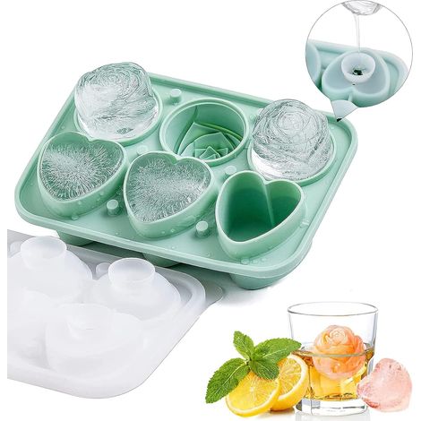 Moule à glaçons en silicone forme rose et cœur de 50 mm avec couvercle et entonnoir, idéal pour cocktails, whisky et purées