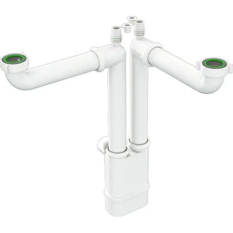 Sifone scarico 2 vie senza piletta ispezionabile per lavello in acciaio inox e ceramica con 2 attacchi modello galileo 1"1/2 x ø40 mm BONOMINI