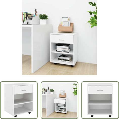 Armoire bureau -  Armoire à roulettes Blanc 46x36x59 cm Bois d'ingénierie (1/5)