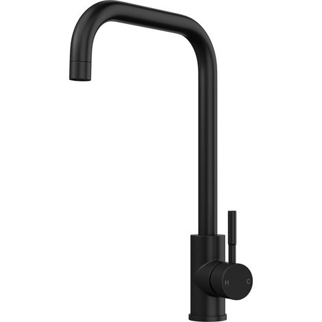 Modern Square Single Lever Kitchen Sink Mixer Tap - Top Fix Installation, 352 x 90 x 245mm, Black Finish