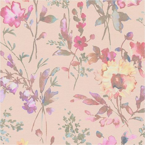Flowers wallcovering wall Profhome 790613 hot embossed non-woven wallpaper slightly textured with floral ornaments and metallic effect pink pale blue yellow green 5,33 m2 (1/5)