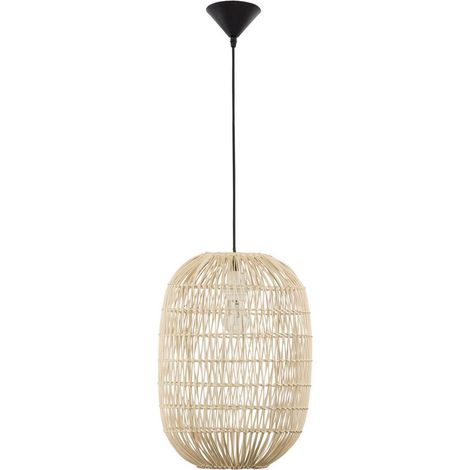 Merano Amarillo Plafonnier Suspension Dôme 30cm Rotin Naturel Fil Tissu Noir Culot LED E27