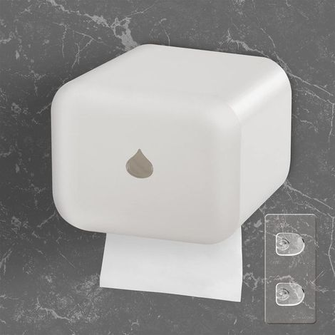 Distributeur de Papier Toilette Étanche Porte-Papier Rouleau Hygiénique Mural sans Perçage Auto-adhésif avec Tige pour Salle de Bain (Blanc) (1/5)