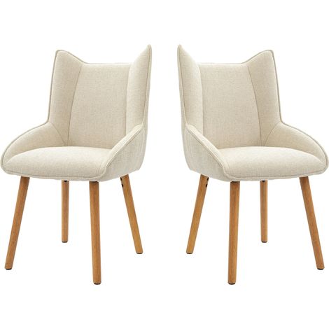 GOEURVANT - Set of 2 - Cream - Chenille - Ergonomic Dining Chairs with Cat-Ear Micro-Curved Silhouette & Extra Felt Pads (1/5)