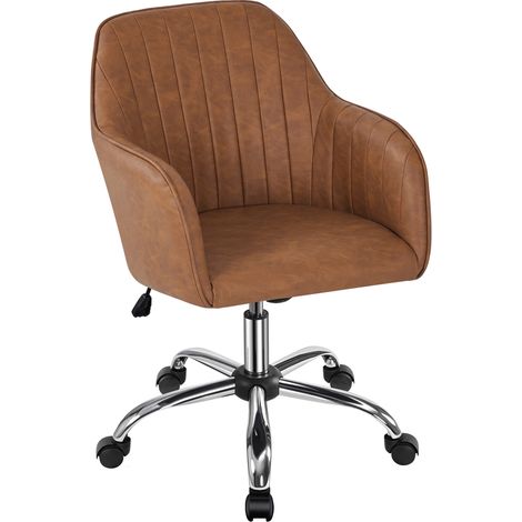 Yaheetech Sedia da Ufficio Ergonomica Scrivania in Velluto Imbottita Girevole a Rotelle Reclinabile Altezza Regolabile Portata 136 kg Marrone
