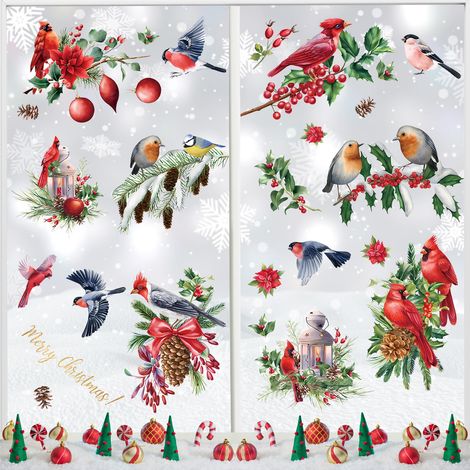9 Feuilles Autocollants Fenetre, Rouge Cardinal Oiseaux Autocollants, D'autocollants Cardinaux D'hiver pour Fenêtre, Stickers Noel Fenetre Réutilisable pour Vitrines, Façades en Verre (1/5)