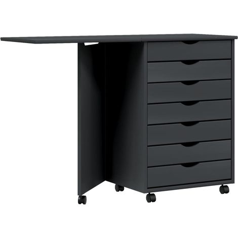 Armoire roulante avec bureau MOSS gris bois de pin solide (1/5)