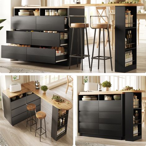 Table de bar extensible 137-215 x 39 x 102,3cm avec six tiroirs, design mobile pour salon cloison et espace repas (1/5)
