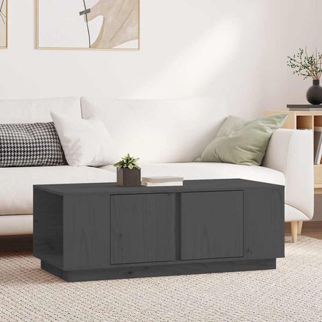 vidaXL Mesa de centro de madera maciza de pino gris 110x50x40 cm (1/5)