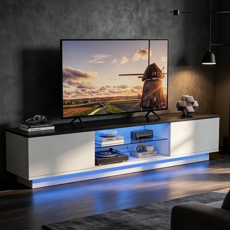 Meuble TV moderne noir et blanc - avec éclairage LED RGB - espace de rangement avec portes - meuble TV design - idéal pour les salons modernes (1/5)