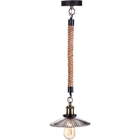 Lámpara Colgante de Cuerda con Tulipa de Cristal Dorado- Elegancia y Estilo Rústico (1/3)