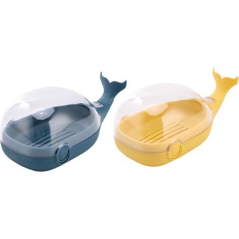 2 Pièces Support Créatif Forme de Baleine Boîte à avec Couvercle Transparent Lot de Rangement Étanche et Poussière pour Salle de Bain et Cuisine (1/5)