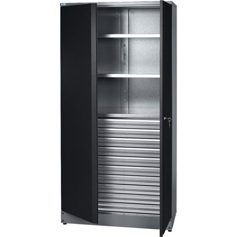 Armoire haute / pour matériel Küpper 70599, 180 x 91 x 45 cm, 2 étagères robustes d'une capacité de charge de 75 kg chacune, 10 tiroirs à roulements à billes