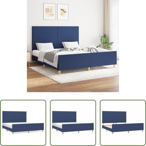 Tête de lit réglable -  Cadre de lit sans matelas bleu 160x200 cm tissu (1/5)