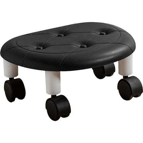 Tabouret Rond Bas Roulant en Simili Cuir Noir, Roulettes Universelles, Pivotant, Petite Hauteur, Résistance Élevée pour Maison (1/5)