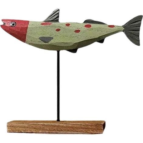 Statue de poisson en bois, décoration nordique pour la maison, sculpture de poisson, ornement C (1/5)