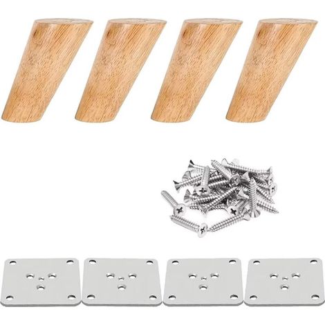 4Pcs 12cm Pieds de meubles en bois Pieds de table en bois conique massif Pieds de canapé obliques Pieds de meubles de remplacement avec vis de plaque de montage (1/5)