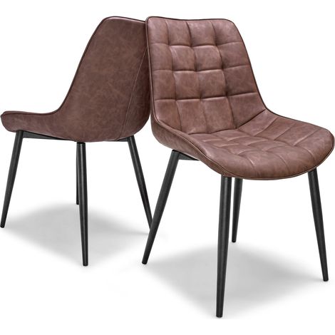 SHANGHAI - Set aus 2 Design-Stühlen aus gepolstertem und gestepptem Kunstleder. Satz mit 2 Stühlen für Esszimmer, Büro und Arbeitszimmer. Braune Sitze in Kunstlederoptik (1/5)