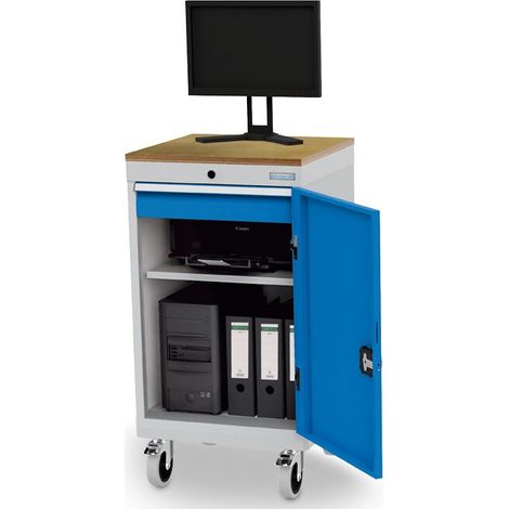 Computerschrank mobil, Tiefe 500 mm, 1 x Schublade, 1 x Fachboden, 1 x Flügeltüre Maße in mm (BxTxH): 530 x 500 x 1000 (1/4)