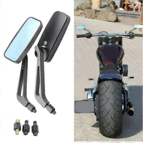 Rétroviseurs latéraux pour moto Harley Cruiser Bobber Chopper Softail Dyna Breakout FXSB - Noir, forme rectangulaire 8 mm ou 10 mm (1/4)