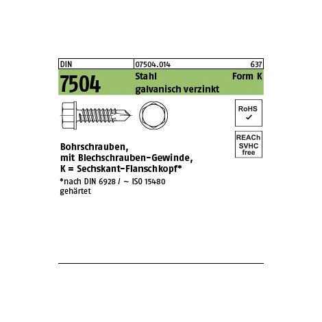 DIN 7504/ISO 15480 Form K Sechskant-Bohrschraube VG 6,3x38 Stahl galvanisch verzinkt m. Flansch 250 Stk (1/3)