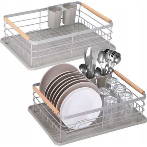 SECADOR DE PLATOS ESCURRIDOR GRANDE GRIS CON BANDEJA DE PIE PARA UTENSILIOS DE COCINA (1/5)