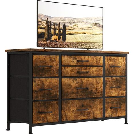 Kommode mit 10 Stoffschubladen & 3 Steckdosen, TV-Schrank 121cm Braun (1/5)