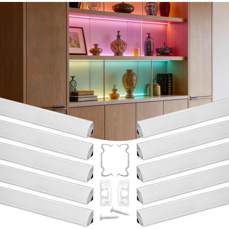 Profilé Aluminium LED en V 2 m Lot de 10 Canal LED pour Ruban Lumineux Éclairage sous Meuble Cuisine, avec Diffuseur en PC Blanc Laiteux, Embouts et Clips de Fixation, Aluminium Anodisé Argent (1/5)