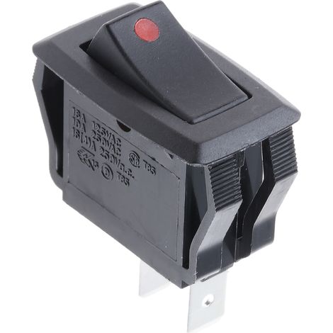 Rs Pro – Interrupteur à bascule unipolaire noir/rouge – On-None-Off – 16A – Découpe 28mm x 13.8mm – Pour installation électrique professionnelle