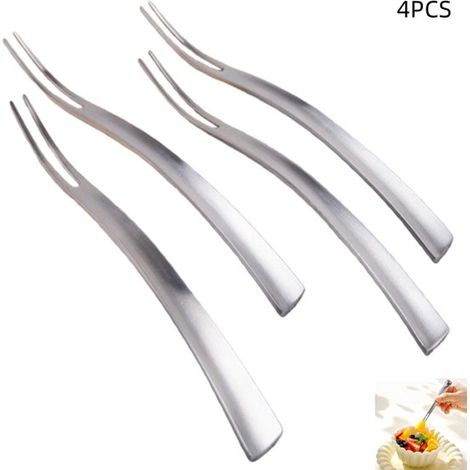 Ensemble de 4 fourchettes à fruits en acier inoxydable - Mini fourchettes à gâteaux - Double fourchette - Convient pour les fruits, les gâteaux et les glaces - Argenté - 13 cm (1/5)