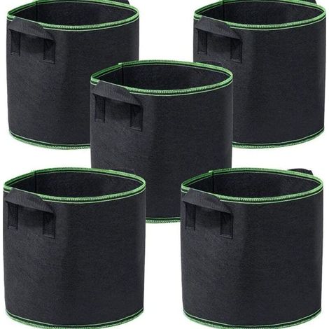 Lot de 5 sacs de culture épais de 5 gallons, pots de fleurs non tissés ventilés avec poignées durables, pots de fleurs robustes de 300 g pour la culture de tomates, de pommes de terre et de légumes
