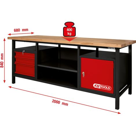 KS TOOLS XXL-Werkbank mit 3 Schubladen und 1 Tür - 865.0201 (1/5)