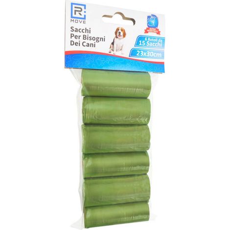 Rmove Bolsas para Residuos Animales 6 Rollos de 15 Bolsas Verde
