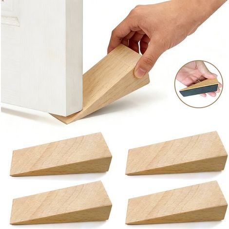 4er-Pack，Dreieckige Türstopper aus Holz，Rutschfeste Unterseite，Türkeile für mehr Sicherheit im Haus，9 x 3 x 2,5 cm (1/5)